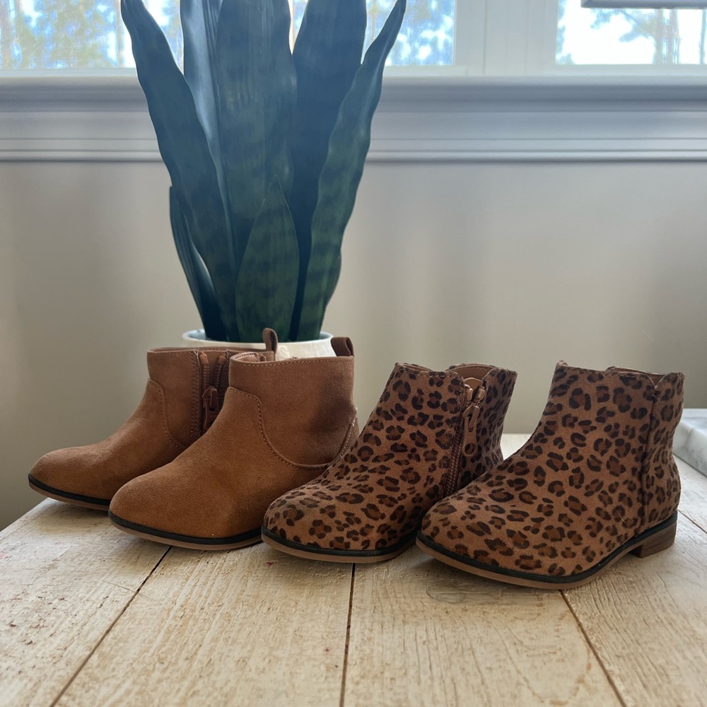 Little girl size 7 boots, brown and cheetah print